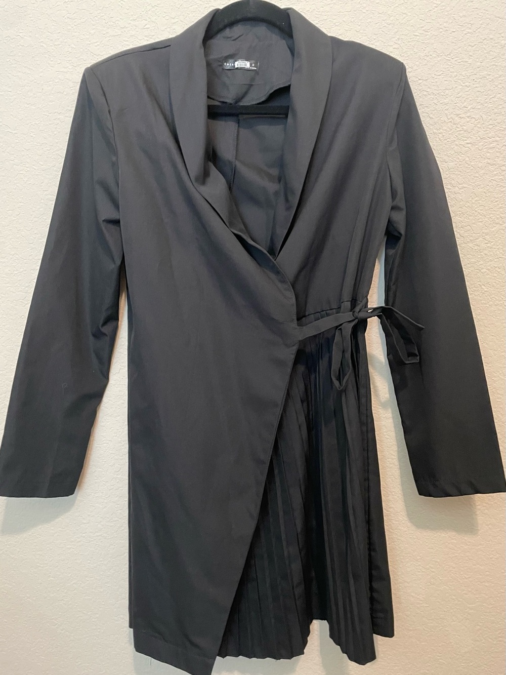 Emery Rose Tailored Black Wrap Mini Dress | Size Small | Chic Pleated Detail